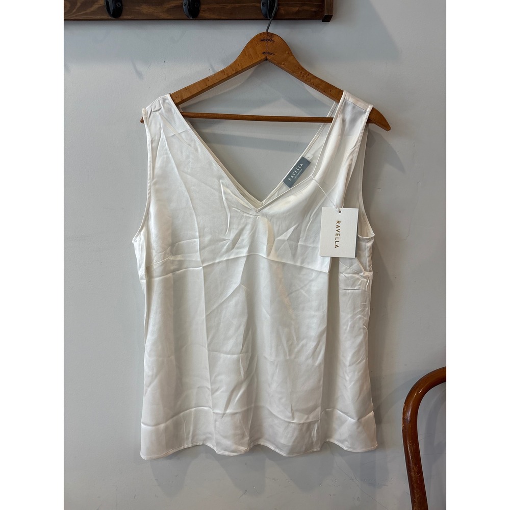Ravella White 100% Pure Mulberry Silk V-Neck Camisole Tank Top NWT